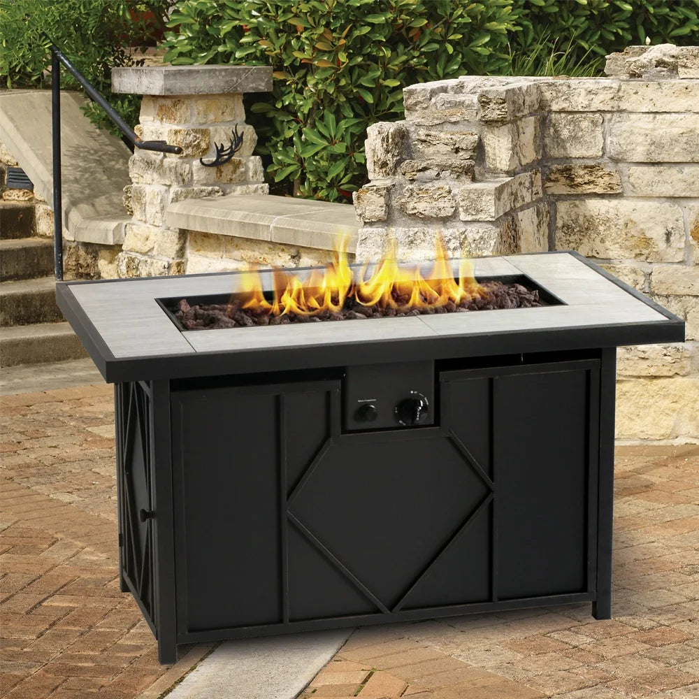 24" Rectangular Propane/Steel Metal Fire Table in Black