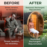 6-Person Patchworkred Cedar Traditional Steam Barrel Sauna — Before & After