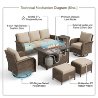 7 Piece Outdoor Patio Furniture Set, Patio Furniture Set with Fire Pit Table Rattan Wicker Patio Furniture Set, Brown Wicker & Beige Cushion — How It Works