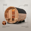 Traditional Barrel Sauna Crafted for Authentic Steam Sessions, Patchwork Red Cedar, 6-Person Capacity, Exterior Benches